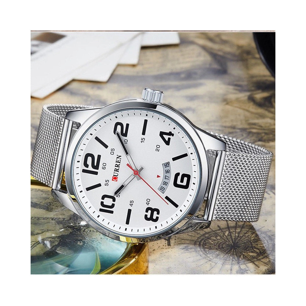 Trade Shop - Orologio Da Polso Curren 8236 Uomo Analogico Quarzo Military Data Silver Bia -