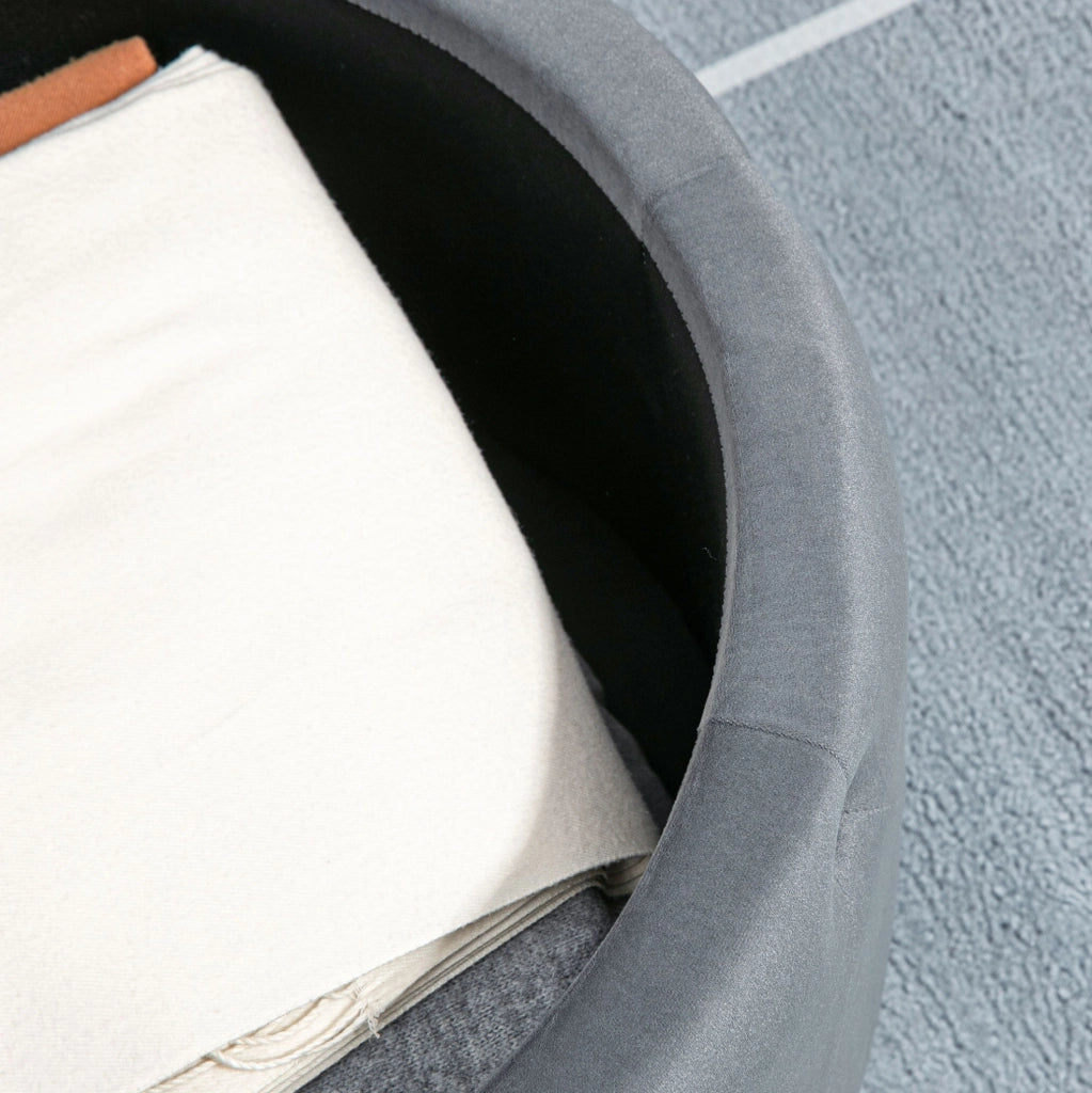 Pouf contenitore rotondo imbottito in poliestere grigio