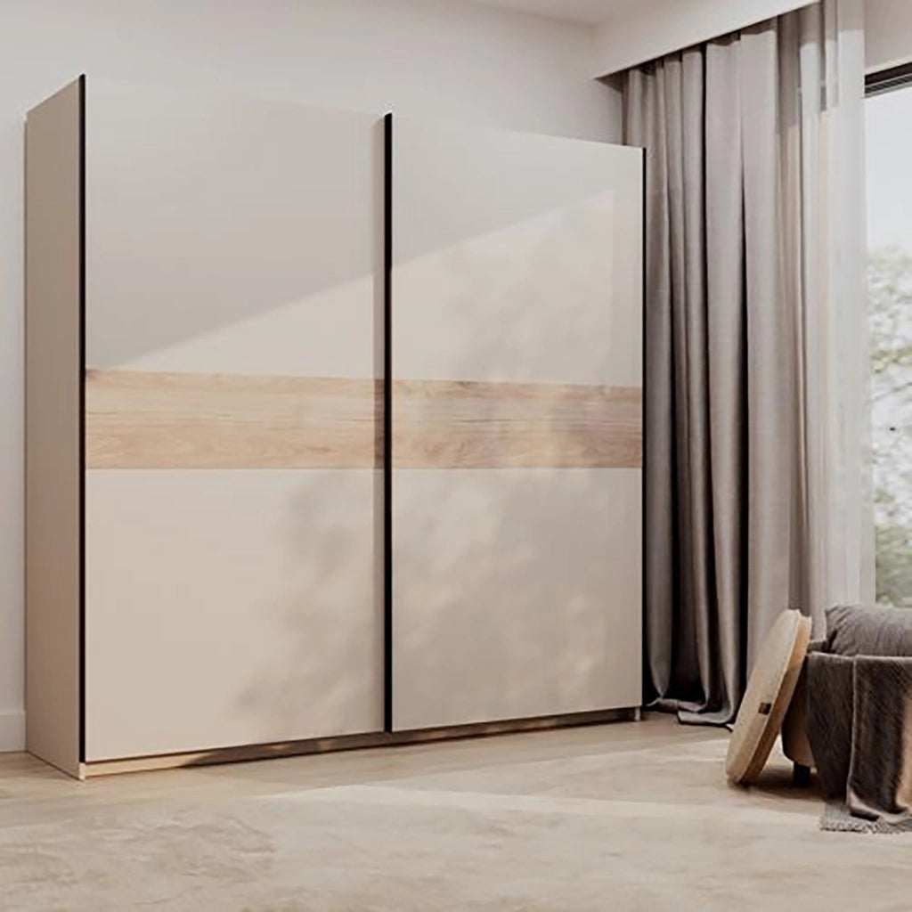 Armadio Camera da Letto Nalika, Guardaroba 2 Ante 2 Ripiani, 200x204h cm Beige Cashmere