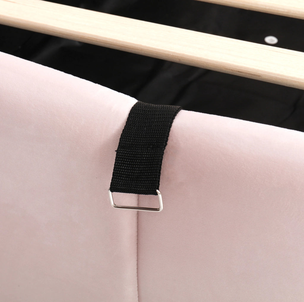 Divano letto contenitore 90x200 cm con USB e USB C; velluto rosa