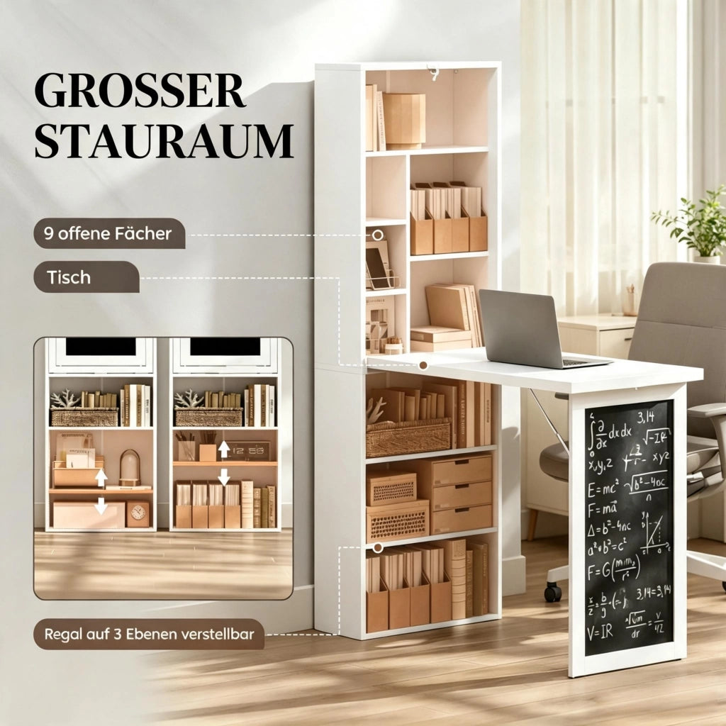 SCRIVANIA pieghevole da parete 98x51x153 cm MDF e legno Nero e Bianco