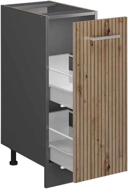 Armadio cucina dispensa alto R-Line, Rovere artigianale, 30 cm senza piano di lavoro, per la libera combinazione all'interno di sistemi cucina modulari