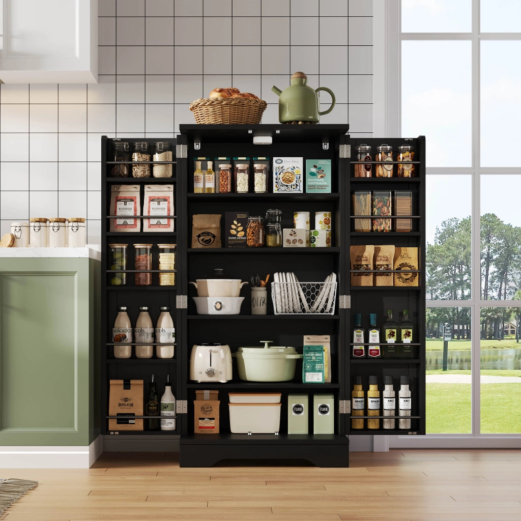 Colonna da cucina con luce LED sensore, 2 ante e ripiano regolabile, per cucina, in MDF nero 120 × 60 × 40 cm