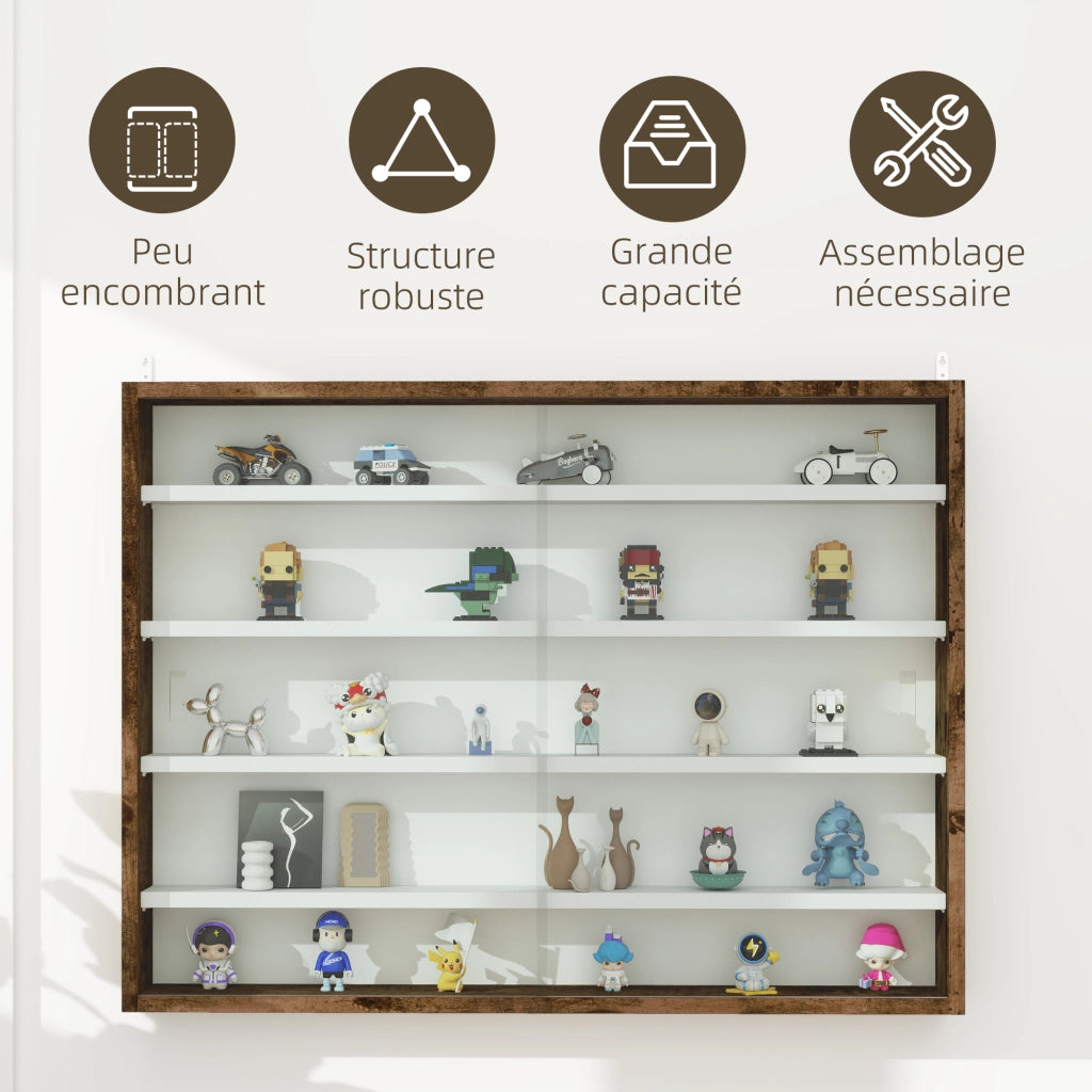 Libreria a muro con 5 ripiani regolabili e 2 ante scorrevoli ¨C zephmum ¨C 80x9.5x60 cm marrone