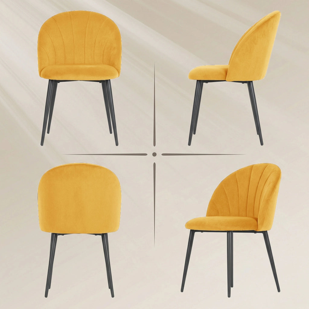 Set 2 Sedie da Pranzo Imbottite con Schienale in Velluto ¨C Minimal ¨C 52x55x79 cm Giallo