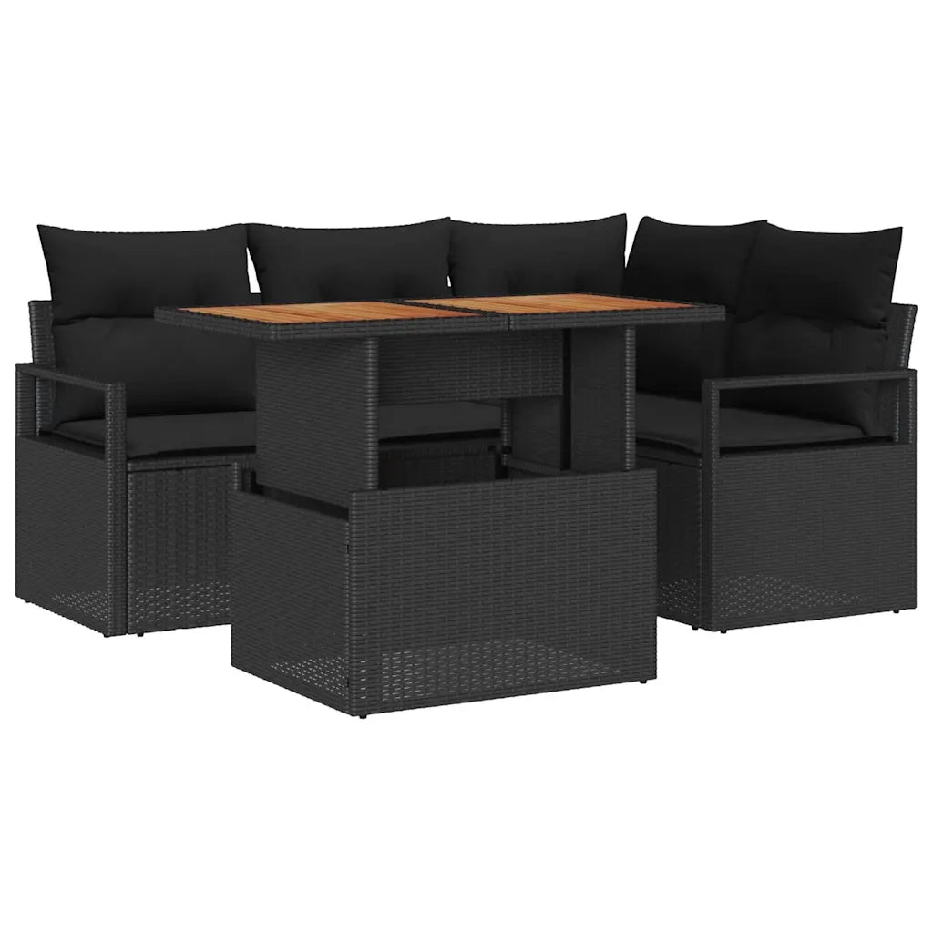 Set da Pranzo per Giardino con cuscino 5 pcs Nero e Marrone 3349708