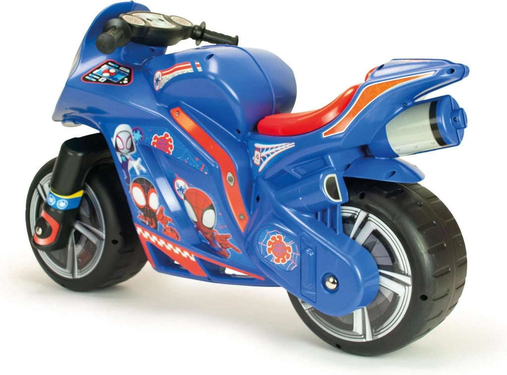 Moto Cavalcabile per Bambini 4-7 anni a Spinta Marvel Spidey 99x39x61 cm fino a 50 kg con Maniglia di Trasporto Blu