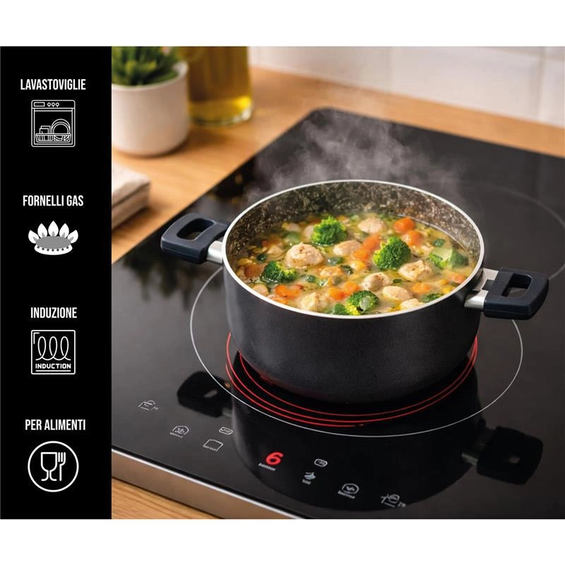 CASSERUOLA IN ALLUMINIO CON COPERCHIO IN VETRO  ANTIADERENTE E ANTIGRAFFIO 18 CM