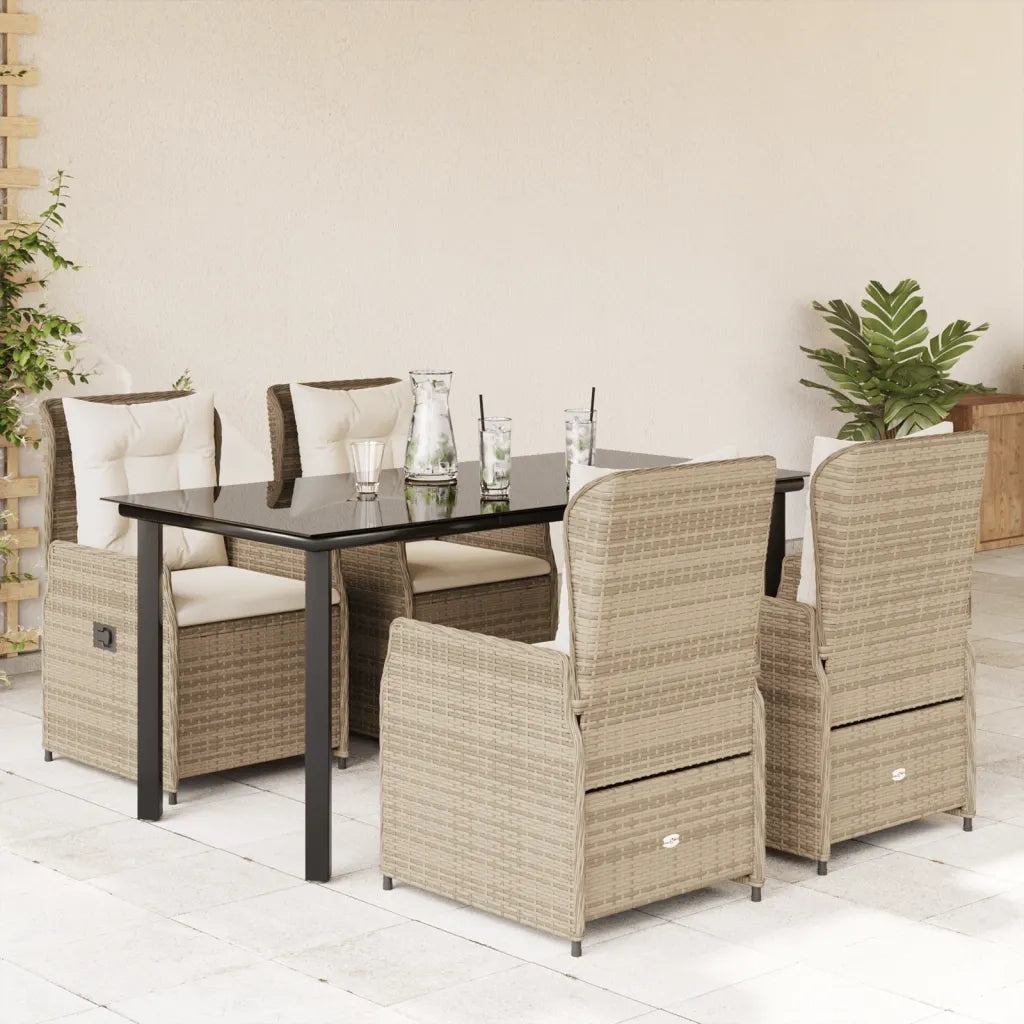Set da Pranzo da Giardino 5 pz con Cuscini Beige in Polyrattan 3262892