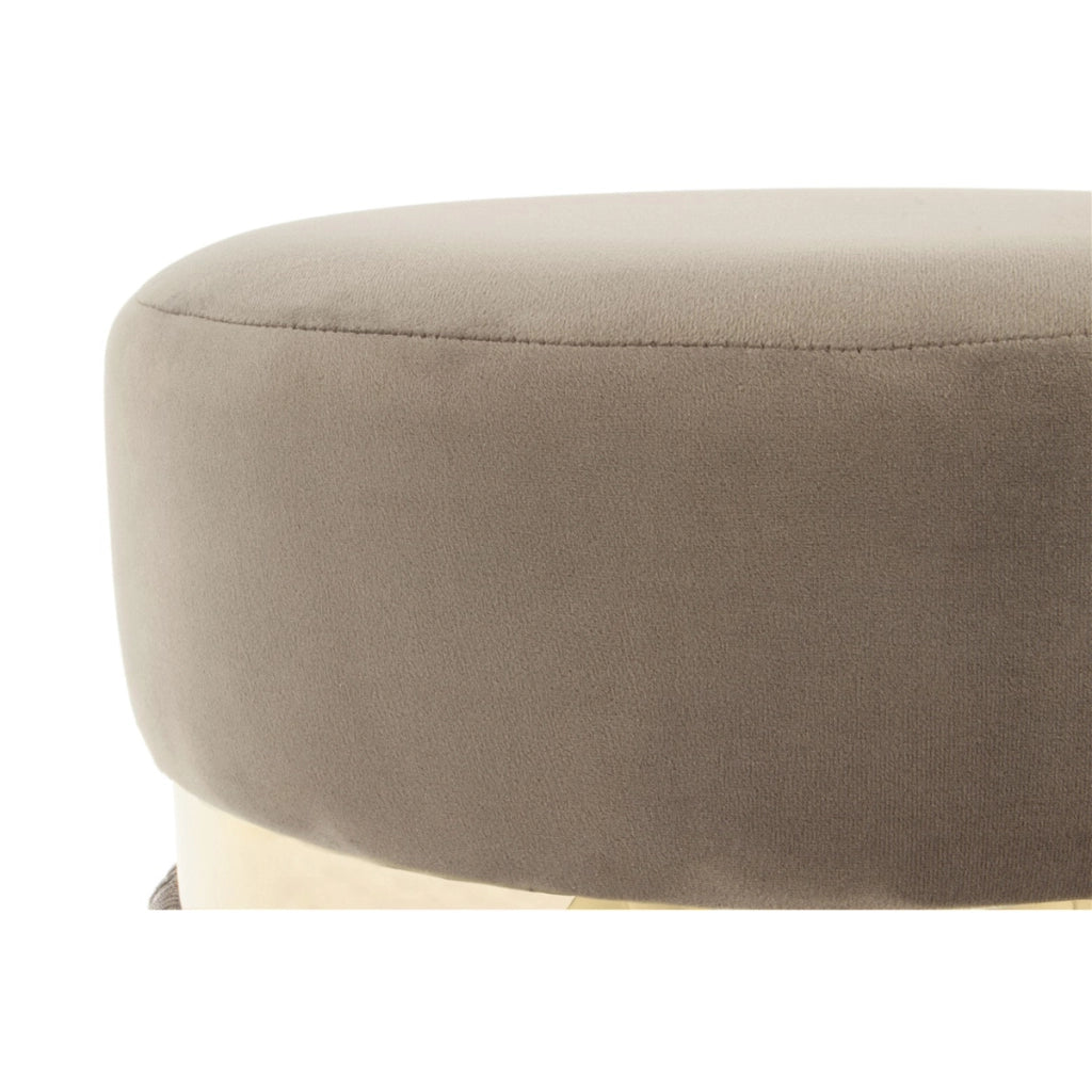 Pouf Rebecca in velluto taupe con frange e dettaglio oro