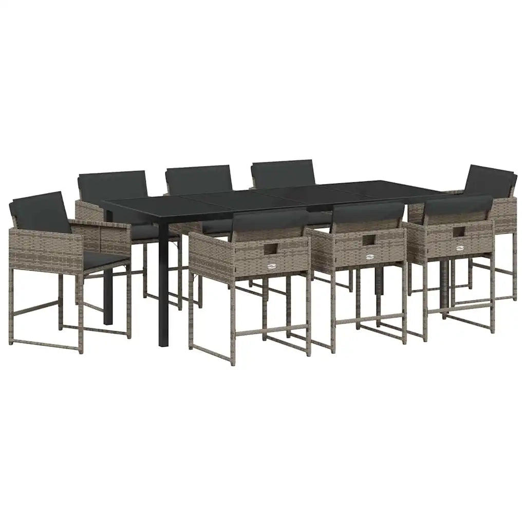 Set da Pranzo per Giardino con cuscino 9 pcs Grigio polyrattan 3380015