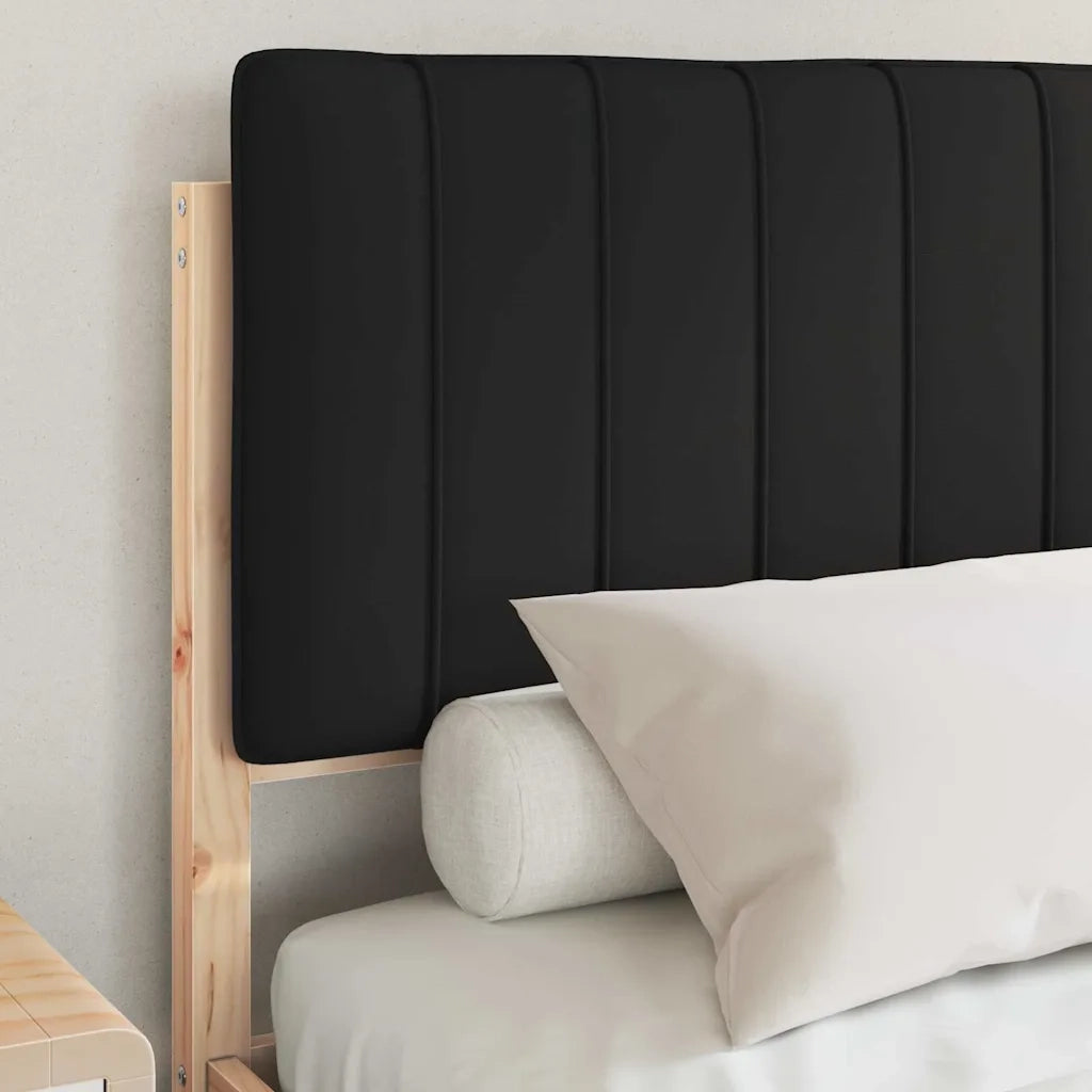 Letto con Testiera Rivestita Nero 140 x 190 cm Pino massello