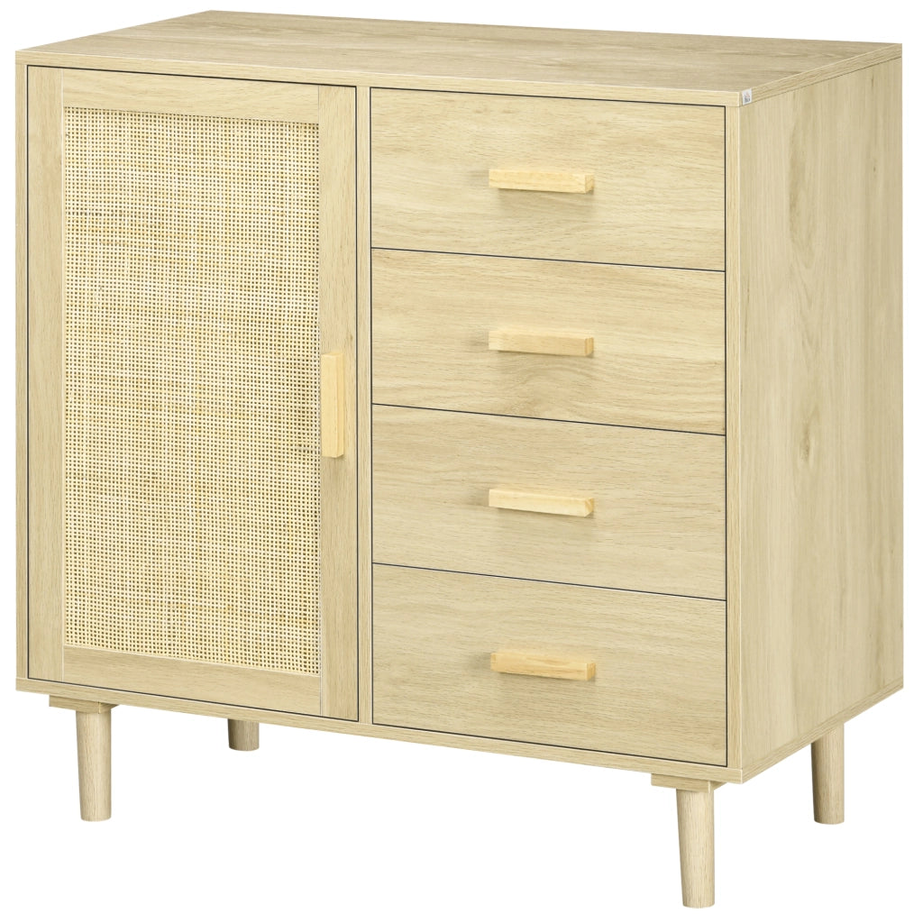 Credenza in rattan con ante intrecciate e 4 cassetti ¨C Xylo ¨C Effetto legno naturale 80x38x80,5 cm
