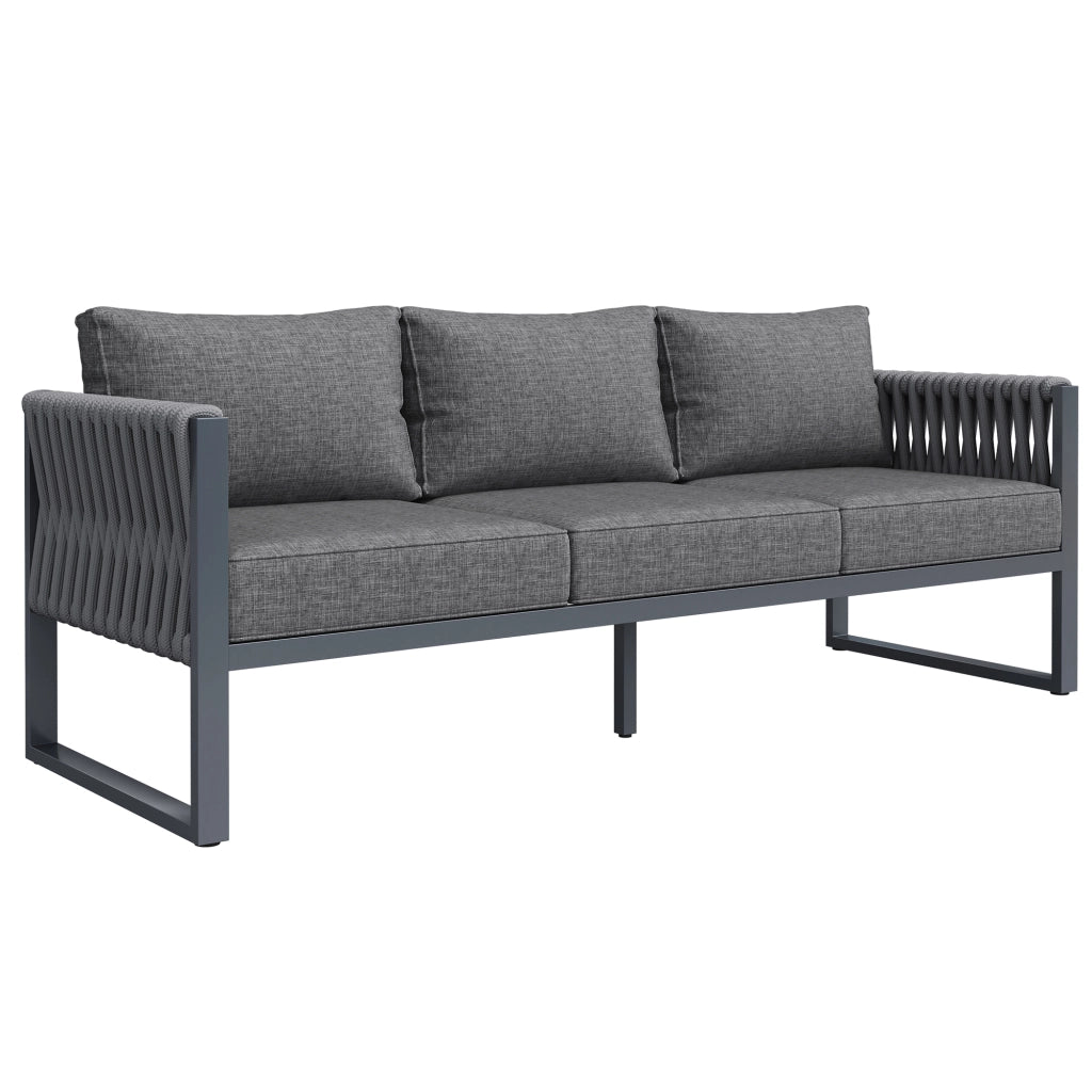 Set da giardino 5 posti - Zephmum - Piedi regolabili, cuscini, struttura in metallo inossidabile, Grigio
