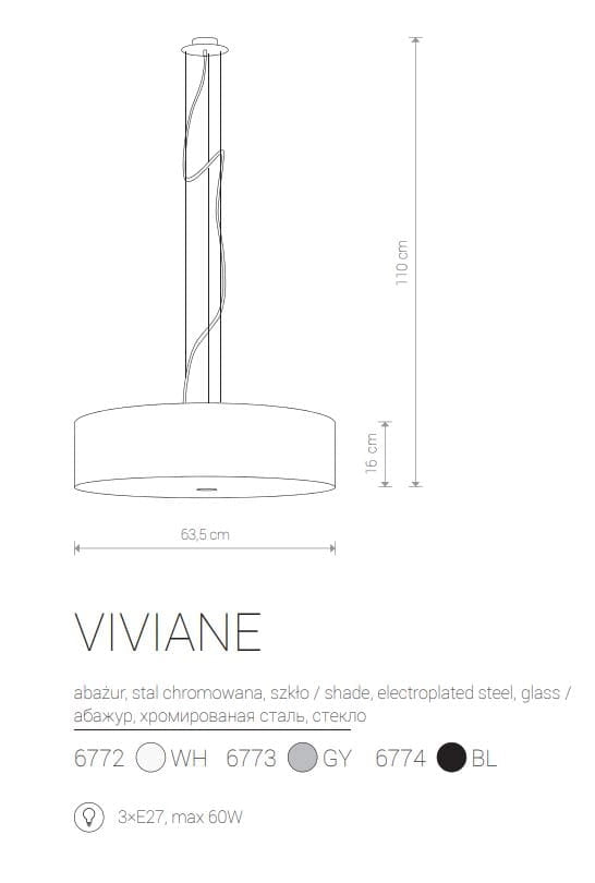 Lampadario sospeso Nowodvorski Viviane bianco Ø63 3xE27