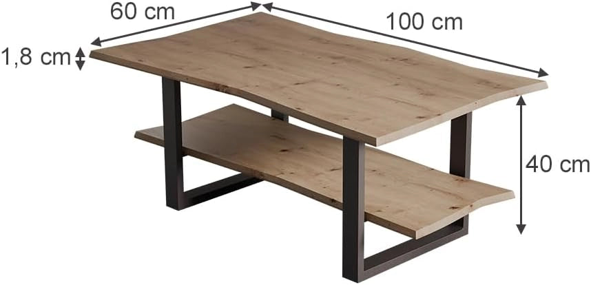 Tavolino da salotto Yan, Artigiano, 100 x 60 cm, con spazio di archiviazione, con ripiano per riviste e telecomandi