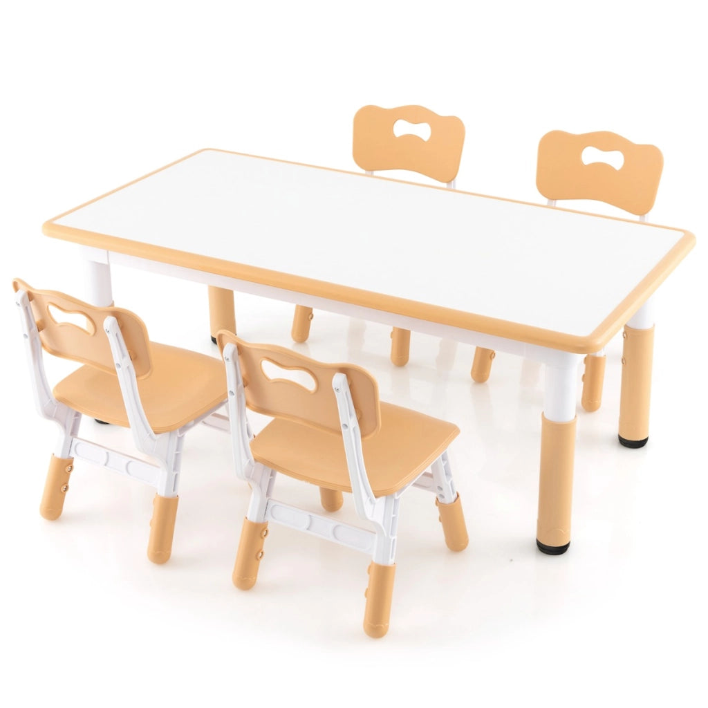 Set tavolo per bambini e 4 sedie multiattivit¨¤, Scrivania regolabile in altezza con piano graffiti Naturale-Tavoli e sedie