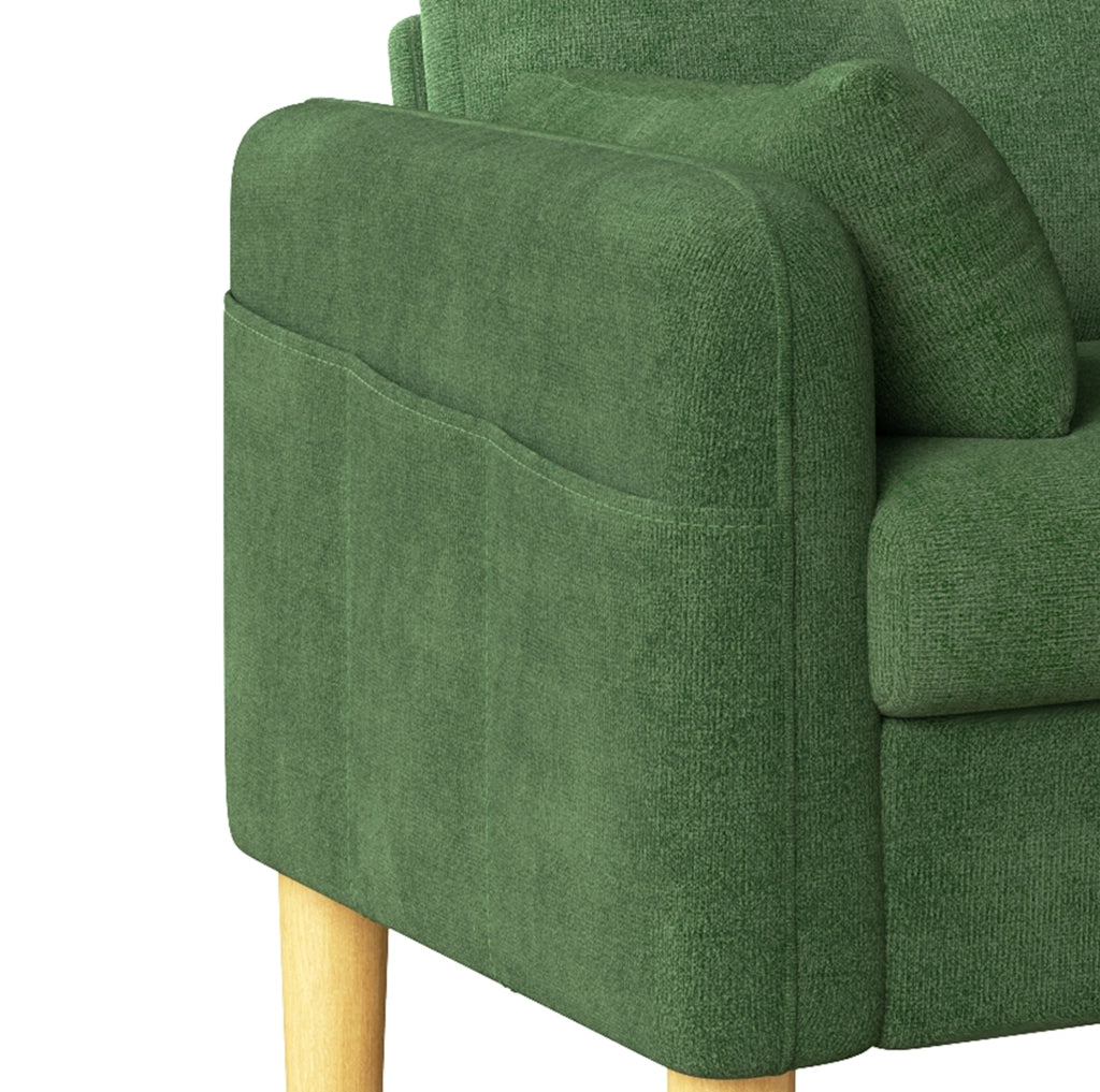 Sofa a 2 posti in chenille verde con 2 cuscini; 119 x 78 x 85 cm