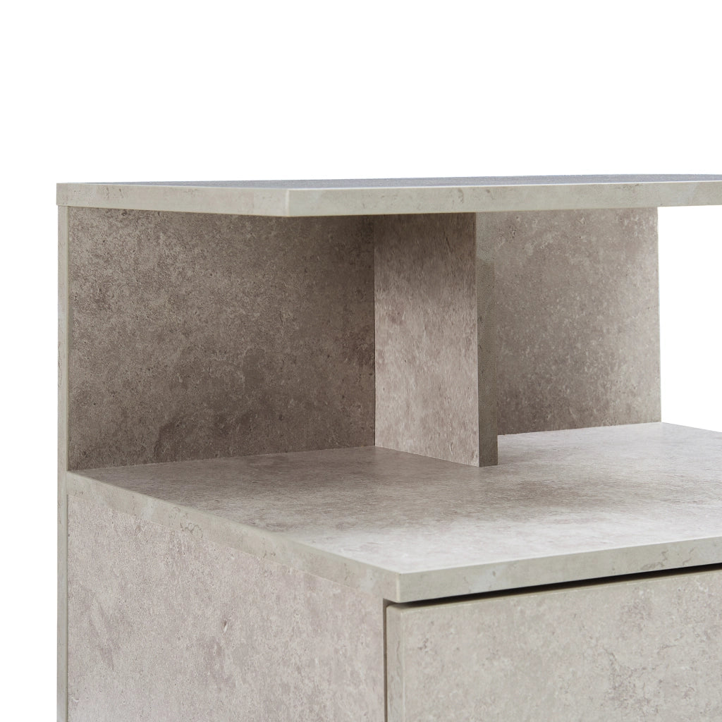 Comodino da Parete Amberg con Cassetto e Ripiani 40x35x31 cm - Effetto Cemento Chiaro [en.casa]