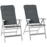 Set di 2 Sedie da Giardino Pieghevoli, Sedie da Esterno con Schienale Alto Reclinabile in Diverse Posizioni, Braccioli, Grigio scuro
