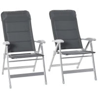 Set di 2 Sedie da Giardino Pieghevoli, Sedie da Esterno con Schienale Alto Reclinabile in Diverse Posizioni, Braccioli, Grigio scuro