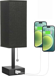 Lampada notturna moderna con 2 porte di ricarica USB e chiusura a zip come interruttore. Adatta per l'uso in soggiorni, camere da letto, camere per studenti e uffici - Nero.
