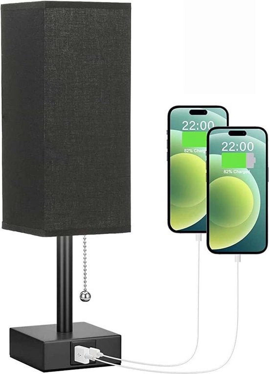 Lampada notturna moderna con 2 porte di ricarica USB e chiusura a zip come interruttore. Adatta per l'uso in soggiorni, camere da letto, camere per studenti e uffici - Nero.