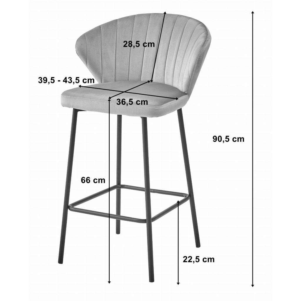 Set di 4 Sgabelli Gatta in Velluto Nero con Gambe in Acciaio