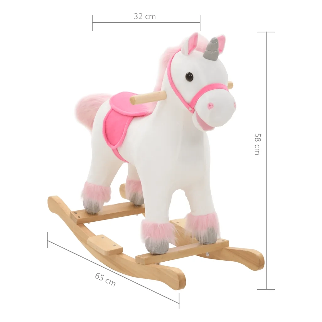 Unicorno a Dondolo Peluche 65x32x58 cm Bianco e Rosa cod mxl 68923