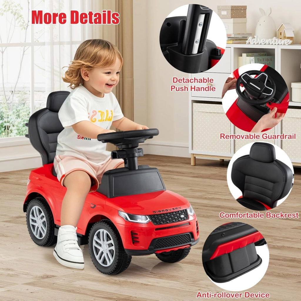 Macchina Cavalcabile per Bambini 1-3 Anni, Cavalcabile Bambino 3 in 1, Pignée Amovibile, Guida Realistica con Volante, Clacson, Musica, Carico 25 kg, Ruote Antiscivolo, Regali Bambini (Rosso)