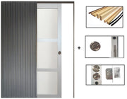Porta scorrevole "Greyria" rivestita in grigio chiaro larghezza 93 Ral 7035 + sistema di galvanizzazione senza maniglia