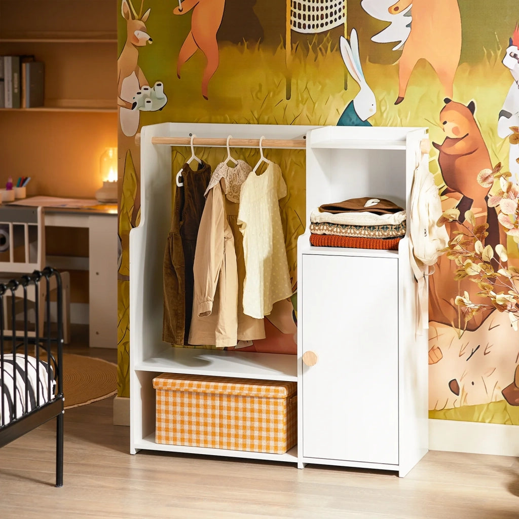 SoBuy Mobile per Bambini con Appendiabiti, Giardaroba per Bambini con scatole, Armadio per bambini, Bianco 94x35x110cm KMB110-W