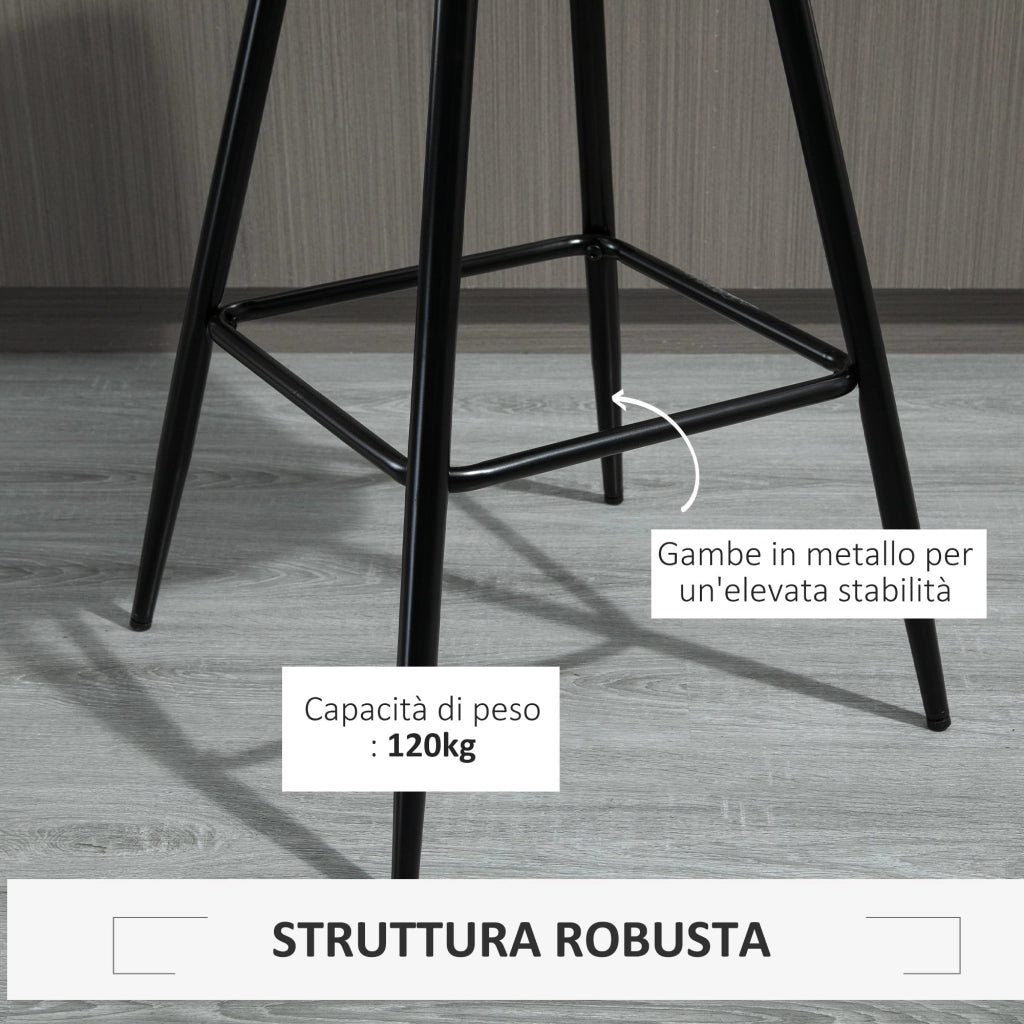 Set 2 Sgabelli Imbottite da Bar 45x47x88 cm in Metallo e Tessuto Vellutato Grigio
