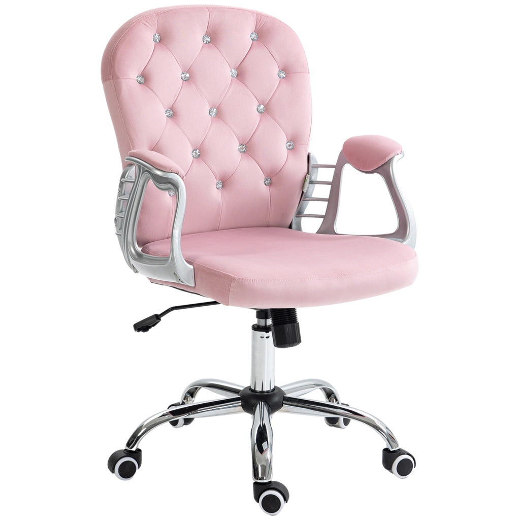 Sedia da Ufficio in Velluto con Braccioli e Schienale ¨C zephmum ¨C Rosa 59.5x60.5x93-103 cm