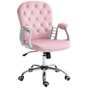 Sedia da Ufficio in Velluto con Braccioli e Schienale ¨C zephmum ¨C Rosa 59.5x60.5x93-103 cm
