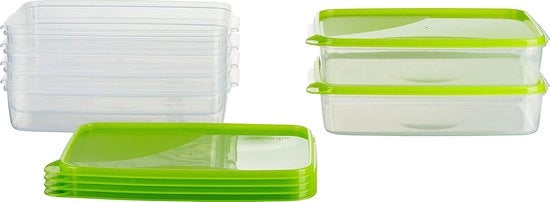 Scatola di conservazione rettangolare - Contenitore per congelare - Set da 6 - Verde - 28 x 18 x 6,5 cm