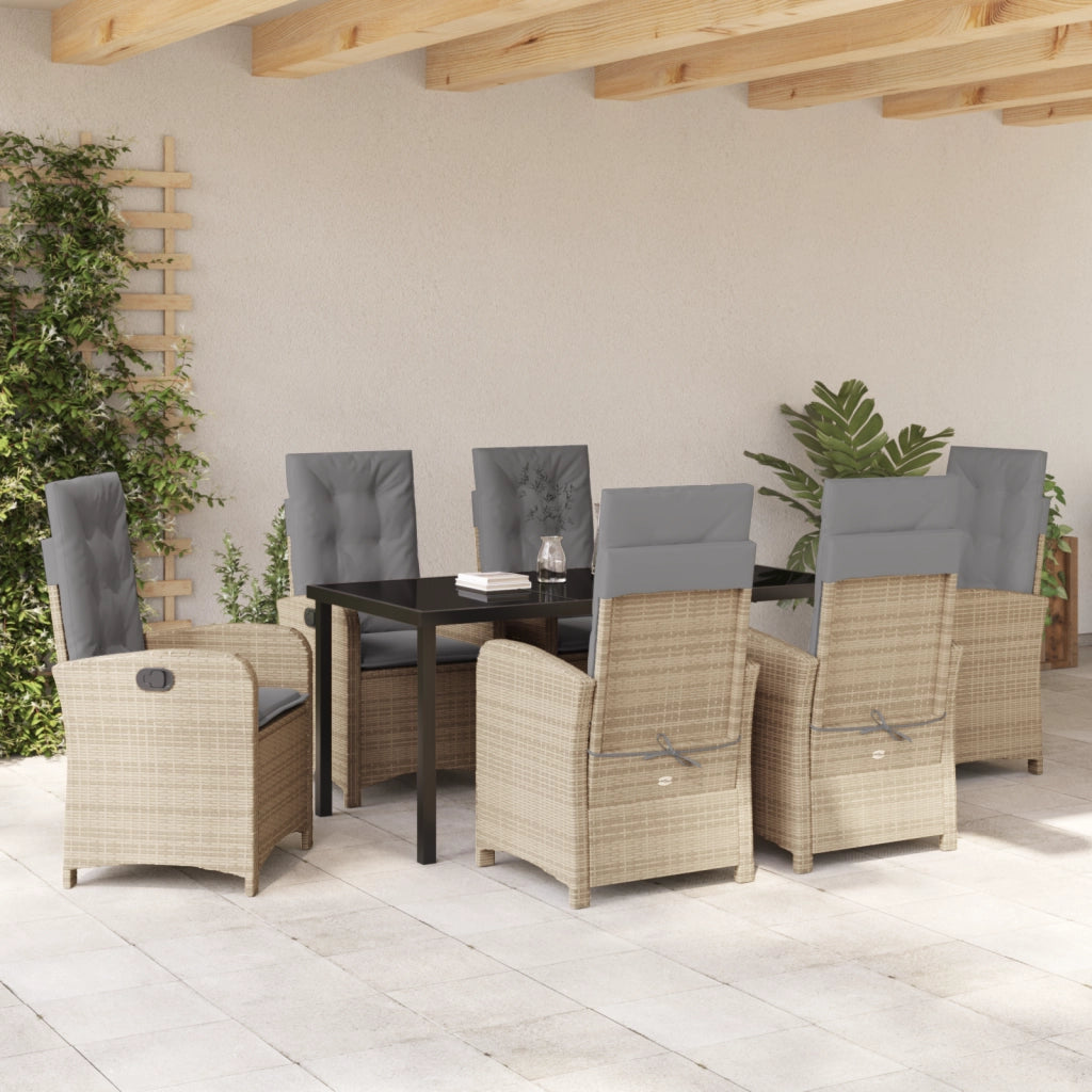 Set da Pranzo da Giardino 7 Pezzi con Cuscini Beige Rattan PE