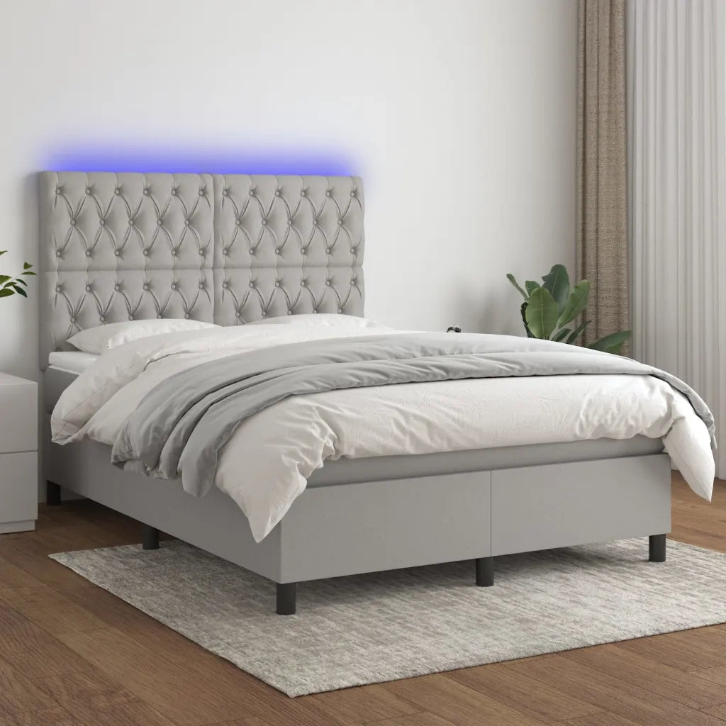Letto a Molle Materasso e LED Grigio Chiaro 140x200 cm Tessuto cod mxl 37310