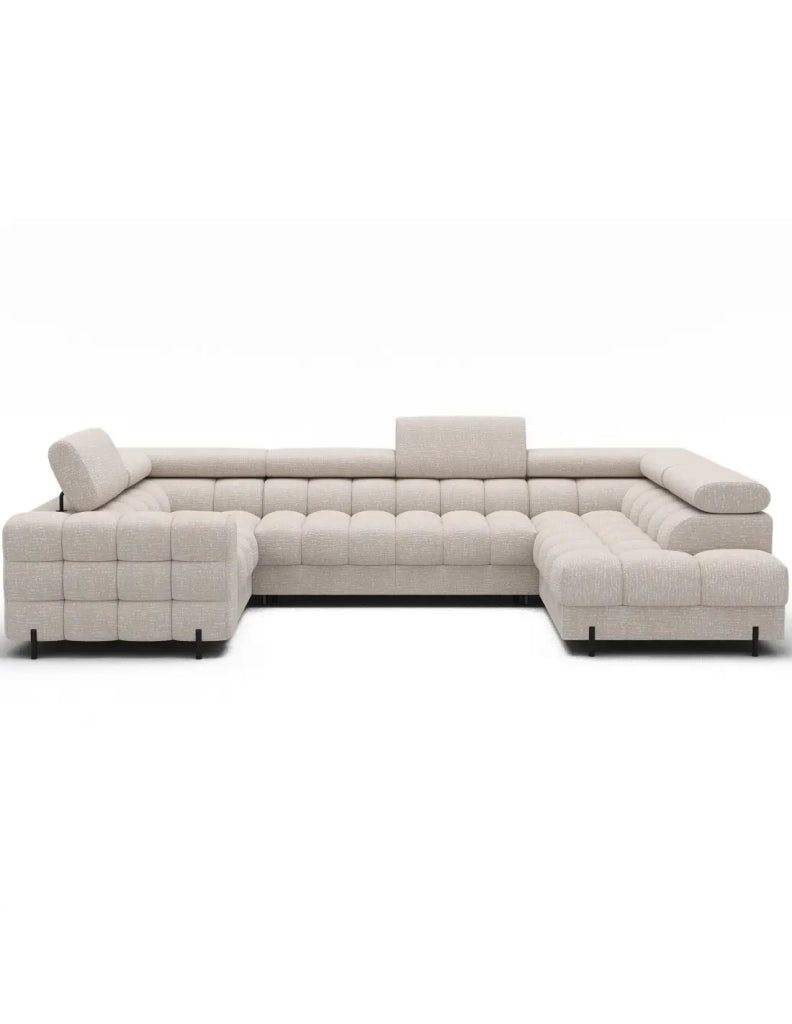 Divano panoramico convertibile FACTORY 3 posti beige – angolo destro con contenitore – versione 5