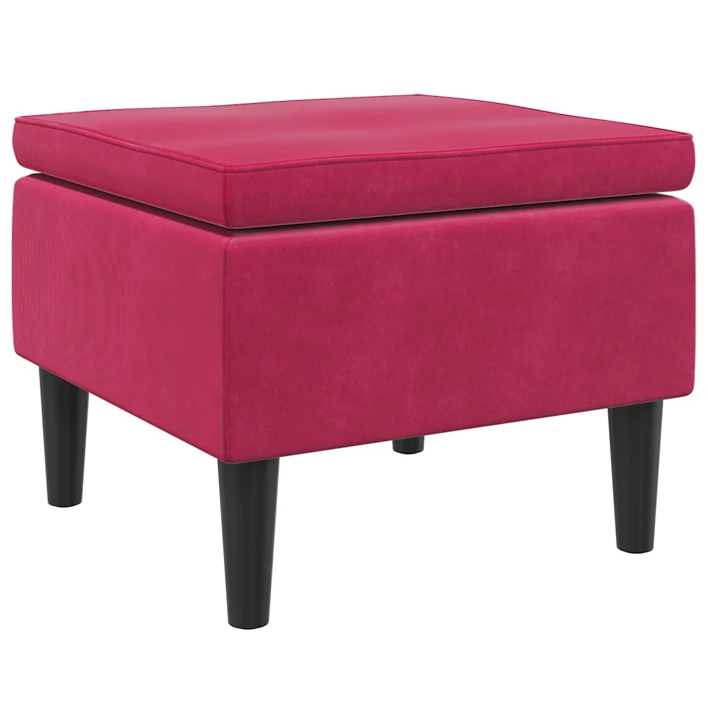 Poggiapiedi con Gambe in Legno Rosso Vino in Velluto