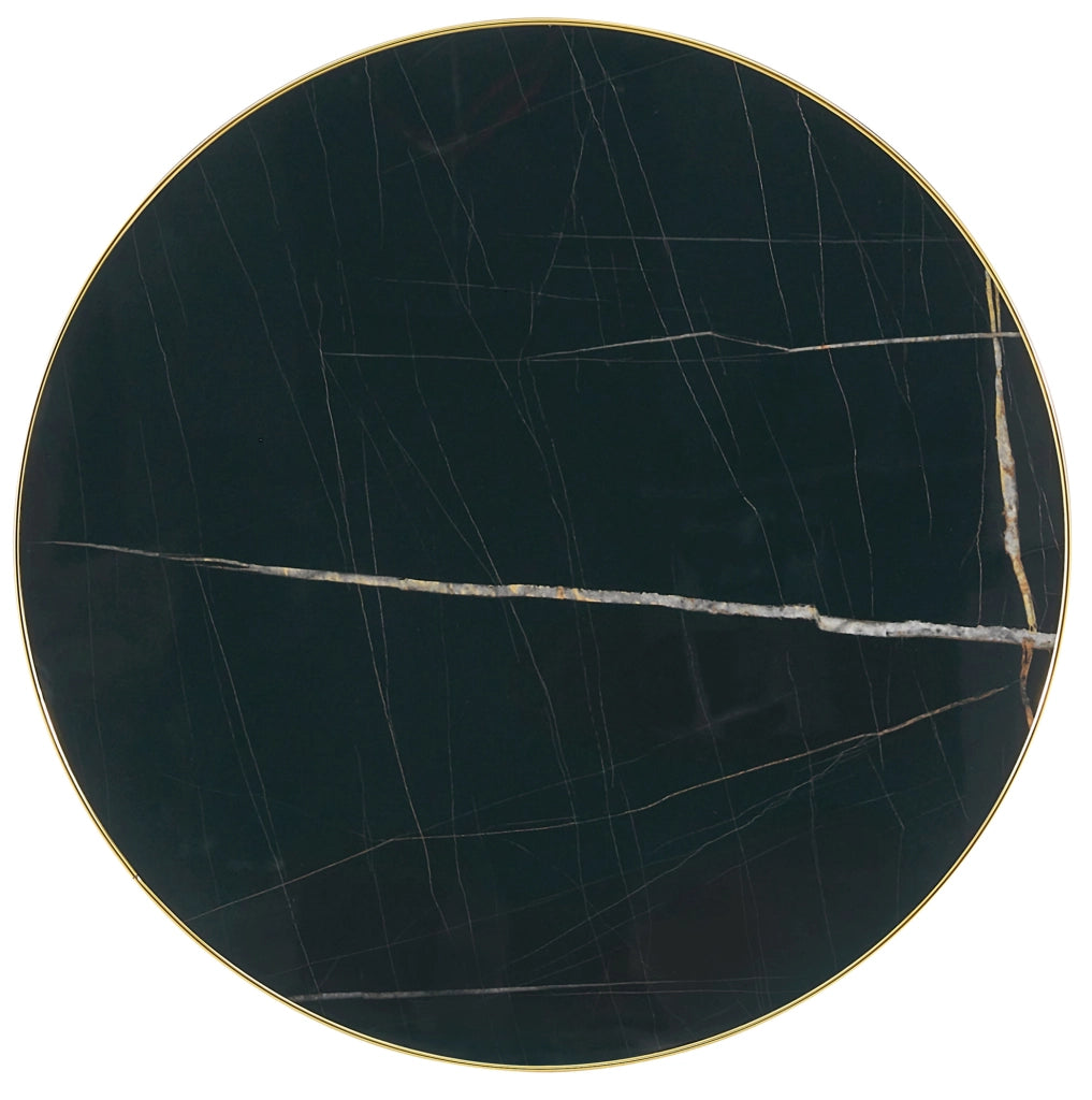 Tavolino rotondo nero e oro in MDF con base cilindrica stabile