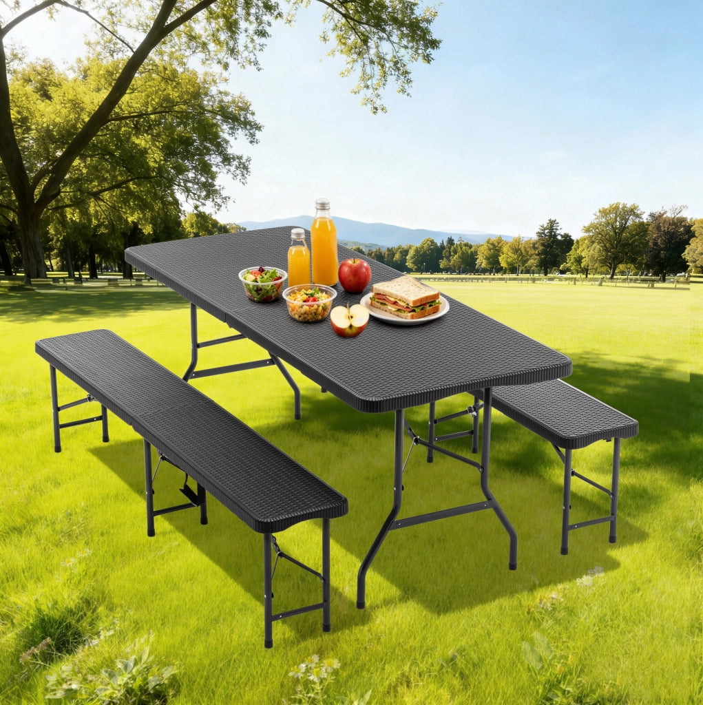 Set tavolo da picnic pieghevole 6 ft con 2 panche; nero