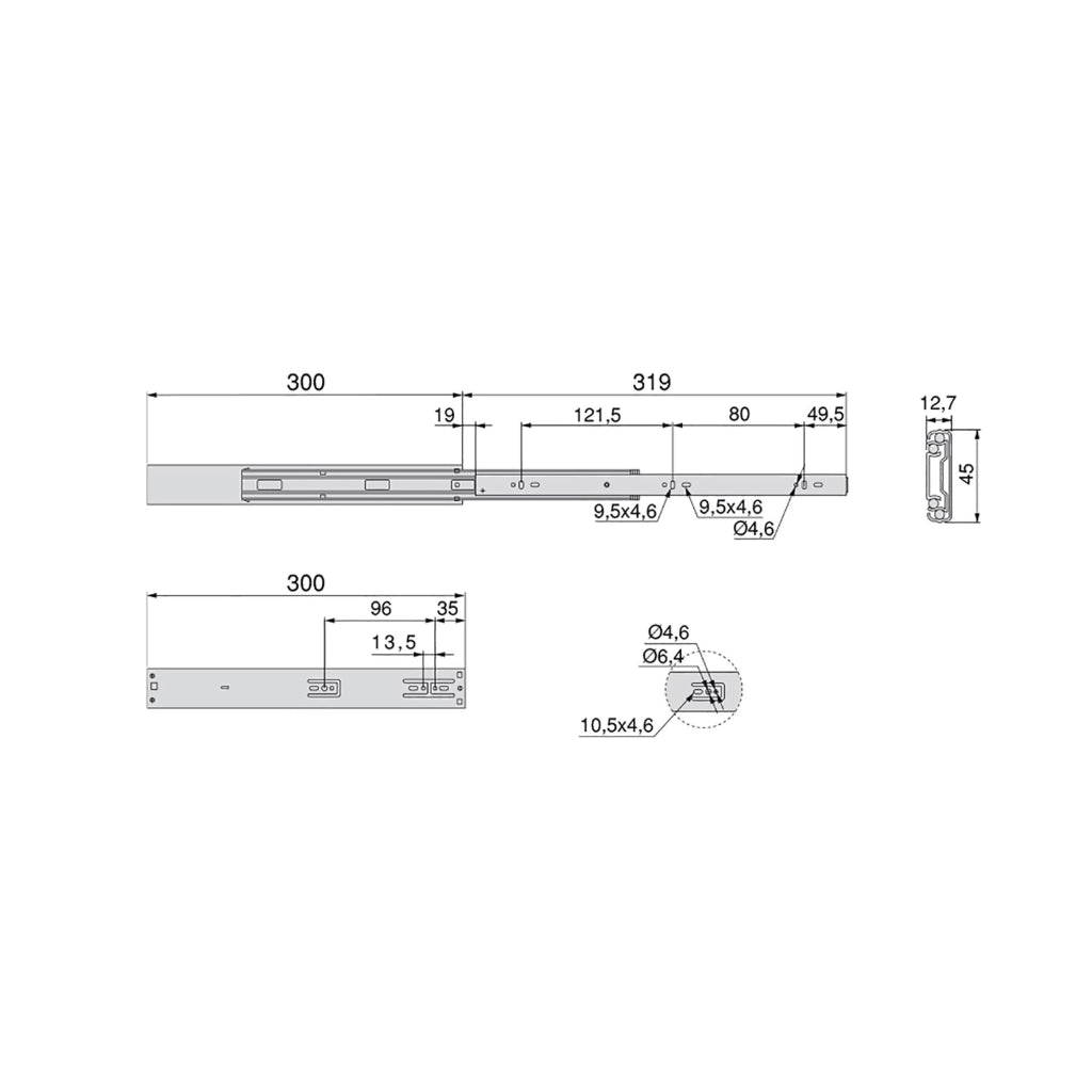 Guide a Sfere per Cassetti con Estrazione Totale e Chiusura Soft H45 mm L300 Bianco Acciaio Emuca