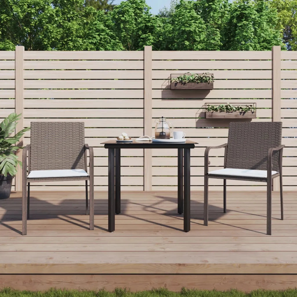 Set Pranzo da Giardino 3pz con Cuscini in Polyrattan e Acciaio 3186953