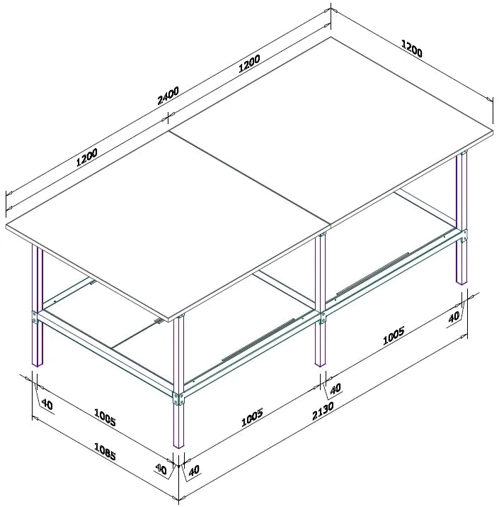 Banco lavoro di metallo con piano di legno per magazzino cm. 240x120x93h