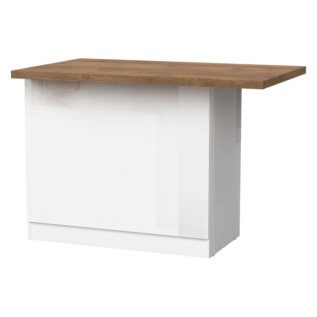 Mobile Dispensa Miha, Isola da Cucina 2 Ripiani Made in Italy, 130x80x90h cm Bianco Lucido
