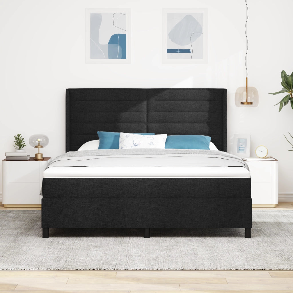 Letto Box Spring con Materasso e LED Nero 180x200 cm Tessuto