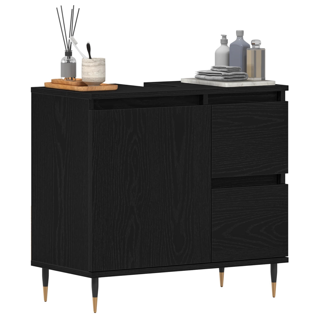 Mobile Bagno  Nero Rovere 65x33x60 cm Legno ingegnerizzato