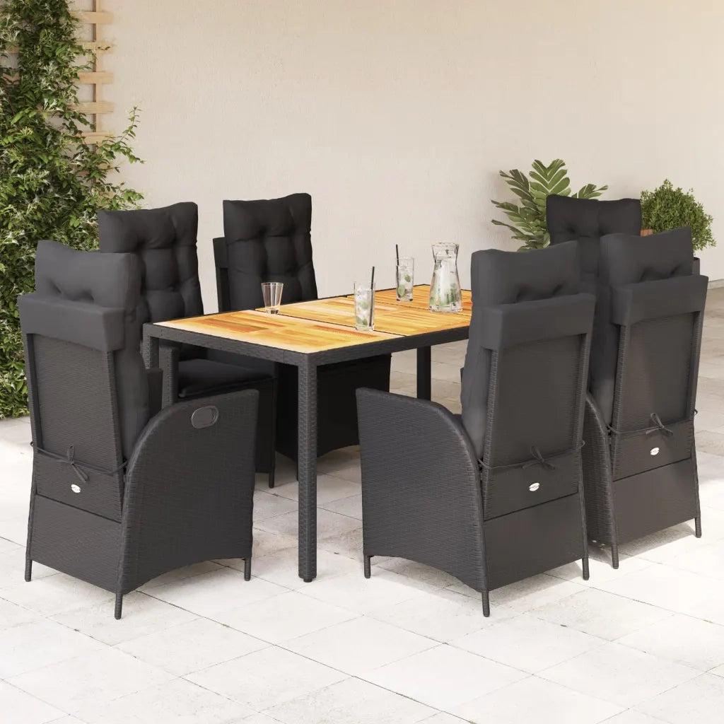 Set da Pranzo da Giardino 7 pz Nero con Cuscini in Polyrattan 3213098