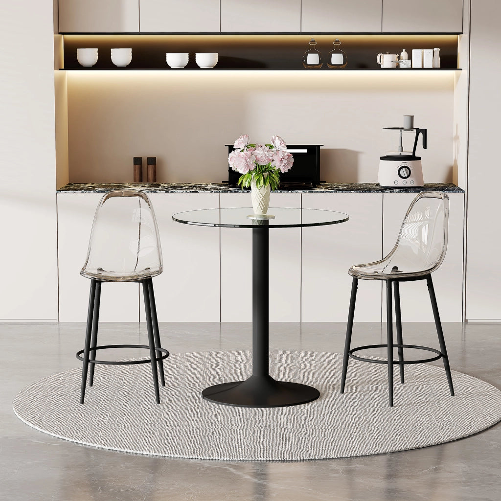 Set Bar Tavolo in Vetro 89 cm e 2 Sgabelli ¨C Xylo ¨C Struttura in Metallo Nero